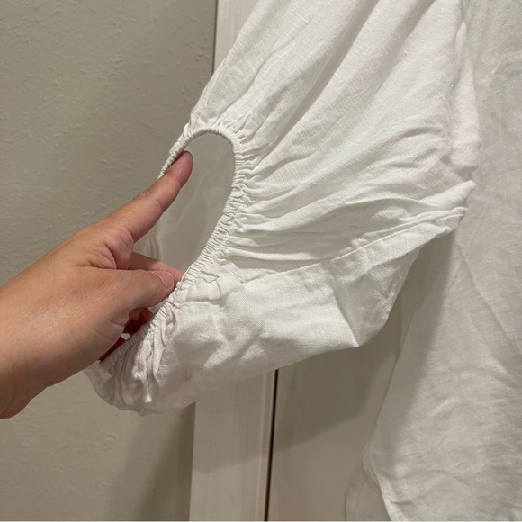 BELLAMBRA Women Large Linen Top Tunic White Balloon Sleeve Made in Italy Coastal - Picture 4 of 10